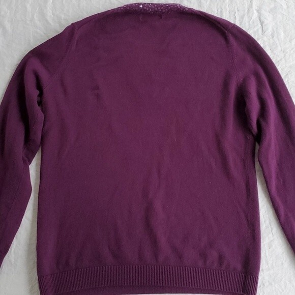 LANDS' END PURPLE V-NECK SWEATER SEQUINS COTTON CASHMERE, SIZE SMALL - Picture 4 of 7